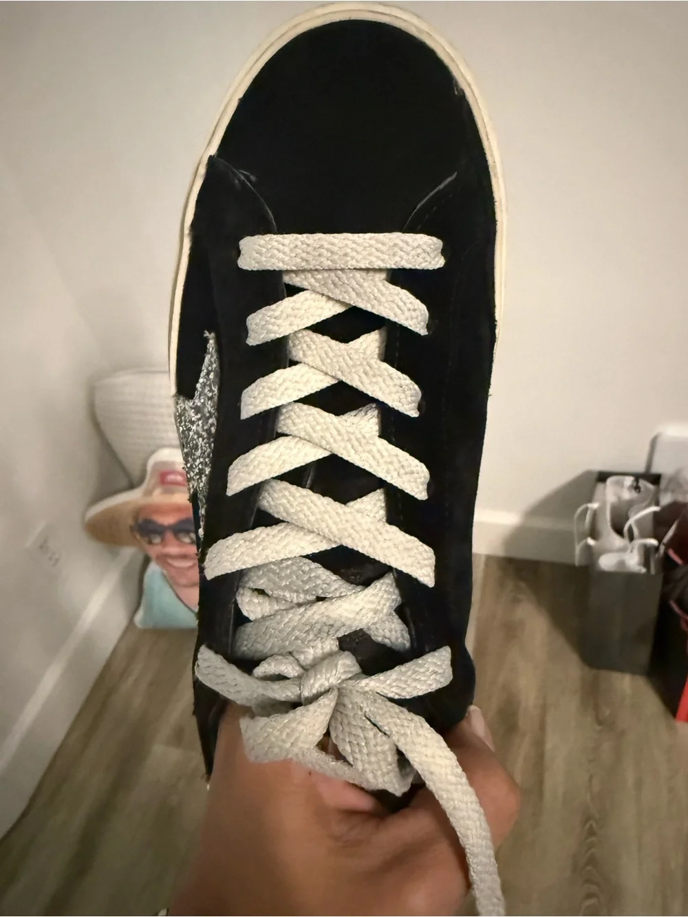Golden Goose Hi Star Women’s Black Suede with Silver Glitter Star. Size 39